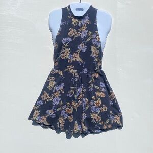 Kimchi Blue -  Gray Floral Halter Romper l romantic coquette beachy artsy